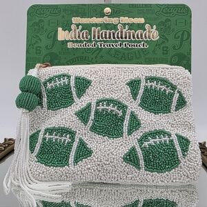 Beaded Green and White Football Pouch By Wandering Moon